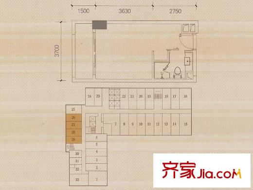 佛奥广场单元26/27/28/29户型 1室1卫1厨