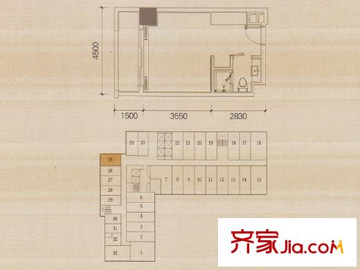 佛奥广场单元25户型 1室1厅1卫1厨