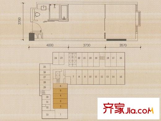 佛奥广场单元2/3/4/5/6户型 1室1厅1卫1厨
