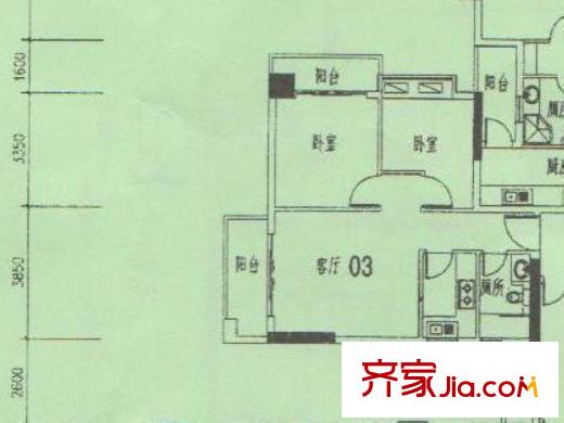 农林华府A栋03户型 2室1厅1卫1厨