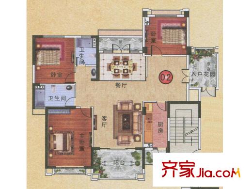 金海岸花园・聚湖19座1、2梯02户型 5室2厅3卫1厨