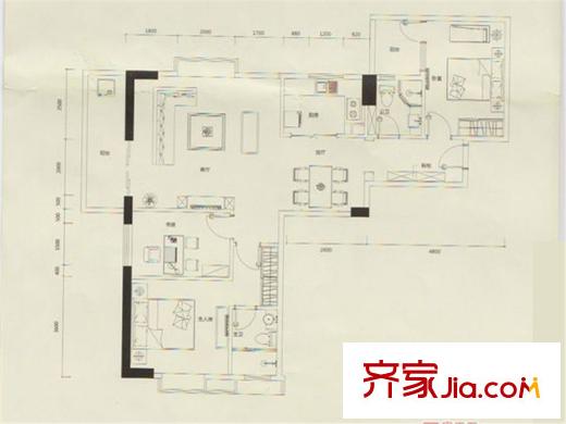 凤乐雅轩A栋02户型 3室2厅2卫1厨