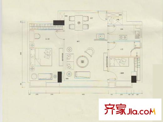 凤乐雅轩A栋01户型 2室2厅2卫1厨