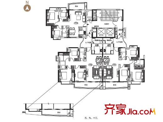 翠屏・瀚宇贵都二期F栋户型平面图