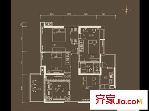 东山月府B栋04单元 3室2厅2卫1厨