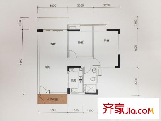 汇丽国际B栋12户型 2室2厅1卫1厨