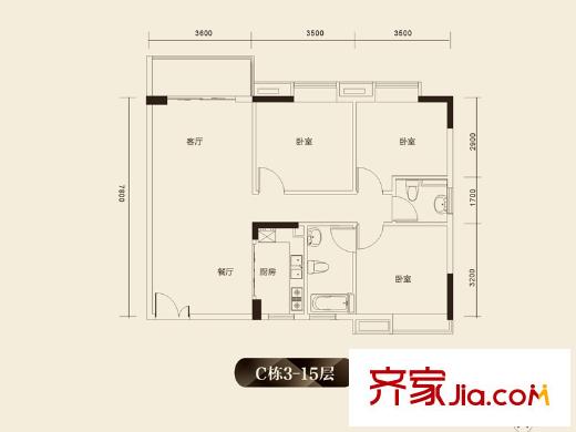 汇丽国际C栋05户型 3室2厅2卫1厨