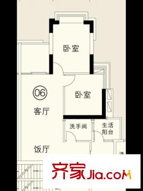骏文雅苑C座06户型-西向 2室2厅1卫1厨