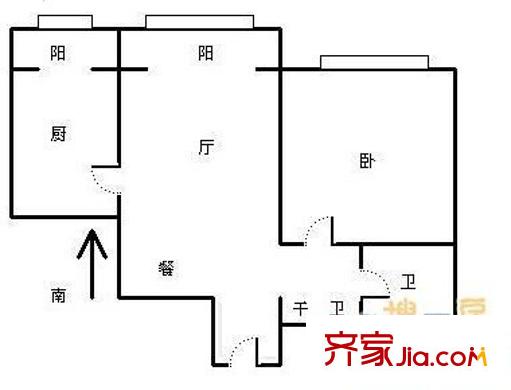 新城小區(qū)戶型圖戶型圖 1室2廳1衛(wèi)1廚