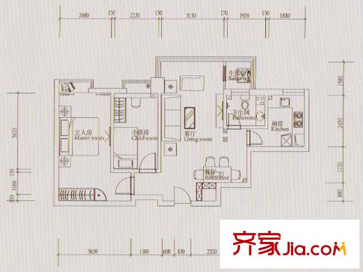 精彩生活大厦05单元户型 2室1厅1卫1厨