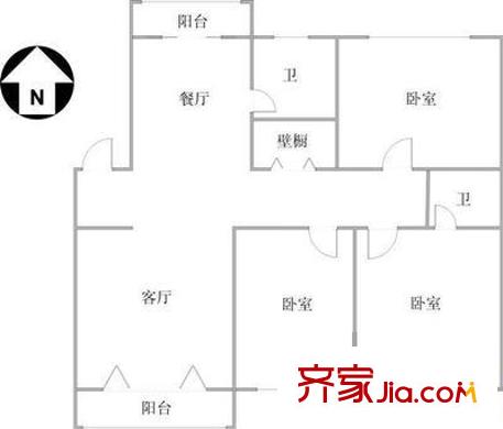 程華里戶型圖戶型圖 3室2廳2衛(wèi)1廚
