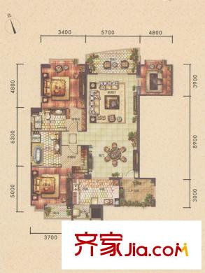白云堡豪苑尚云名邸A栋01单元 3室2厅2卫1厨