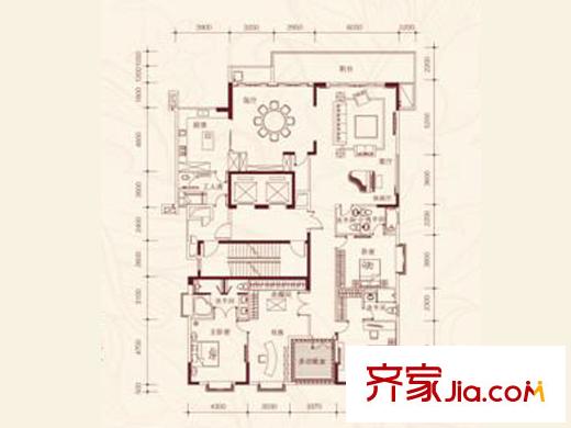 南国公馆C1栋01单位户型 3室3厅3卫1厨