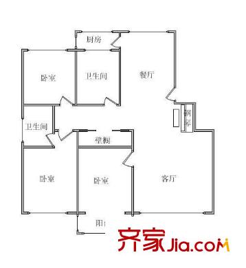 久華里戶型圖戶型圖 3室2廳2衛(wèi)1廚