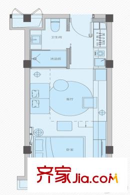 广州云山国际B栋02单位户型图 1室1厅1卫1厨