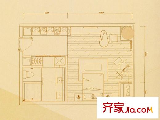 捷登都会B2户型 1室1厅1卫1厨