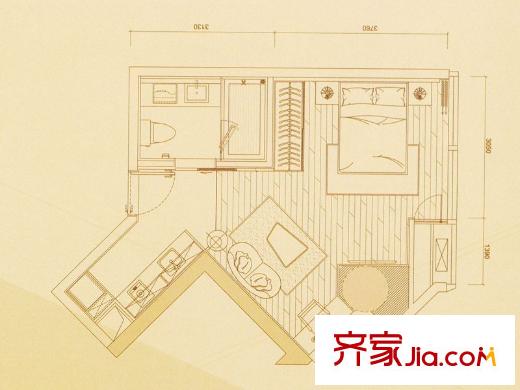 捷登都会D户型 1室1厅1卫1厨
