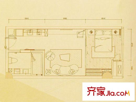 捷登都会A2户型 1室1厅1卫1厨