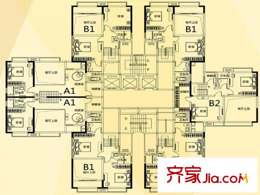 萝岗敏捷广场C7栋居住型公寓上层平面图