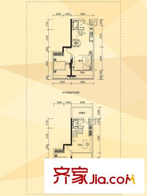 萝岗敏捷广场D1/D2栋酒店式公寓D户型 2室2厅2卫1厨