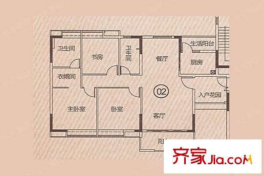 越秀・可逸江畔42栋 02户型 3室2厅3卫1厨