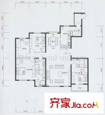 海逸長(zhǎng)洲戶(hù)型圖G3’-標(biāo) 4室2廳3衛(wèi)1廚