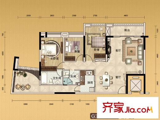 荣御府G3栋03单元 3室2厅2卫1厨