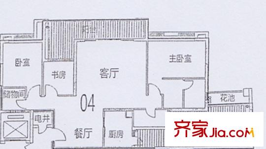 荣御府山水庭苑G104户型 3室2厅2卫1厨