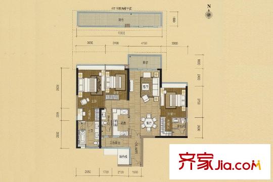 嘉裕公馆H栋01单位 3室2厅3卫1厨