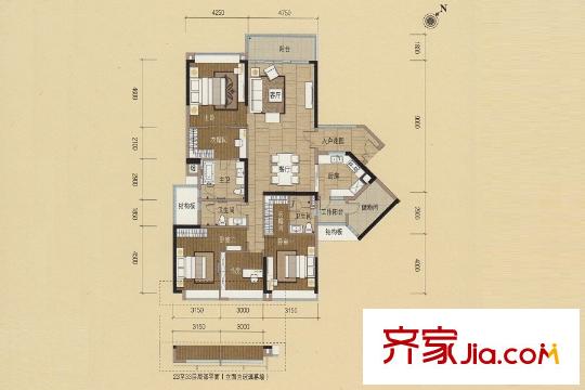 嘉裕公馆J栋02单位 4室2厅3卫1厨
