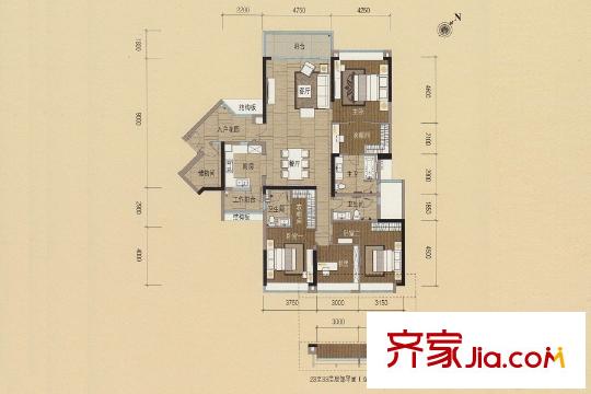 嘉裕公馆H栋02单位 4室2厅3卫1厨