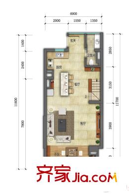 君华御府7栋复式下层户型图 3室2厅3卫1厨