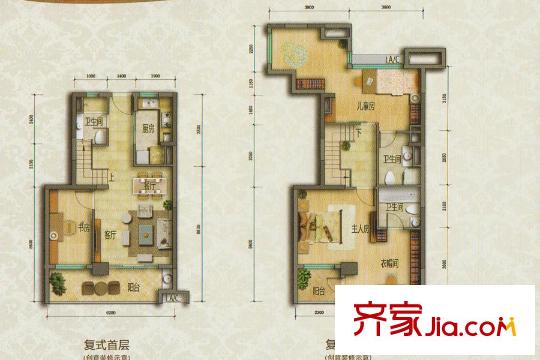 君华御府10座复式08户型图 3室2厅3卫1厨