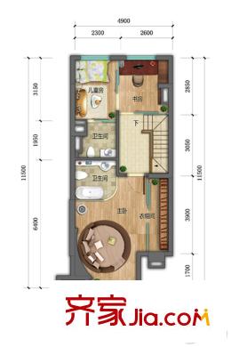 君华御府7栋复式上层户型图 3室2厅3卫1厨