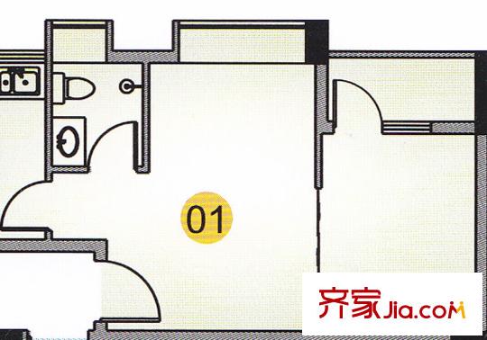观山苑三期二期A4栋01单元户型图 1室1厅1卫1厨