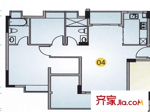 观山苑三期二期A4栋04单元户型图 2室2厅2卫1厨