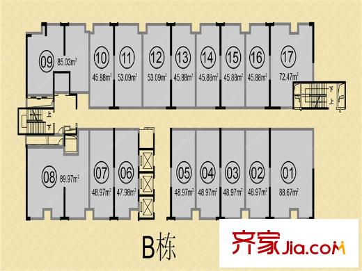 合生广场B栋平面图 2室1厅1卫
