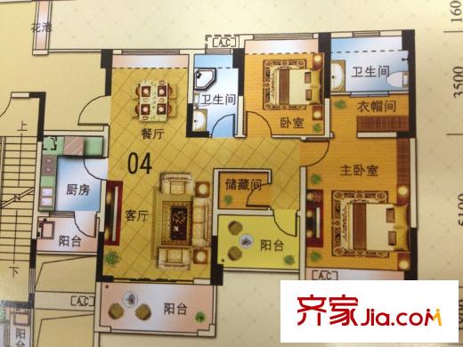 金马香颂居香颂环街4栋04户型 3室2厅2卫1厨