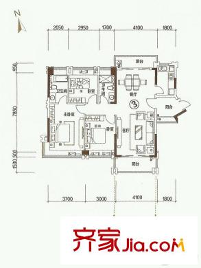 东城华庭二期B2栋03户型 3室2厅2卫1厨