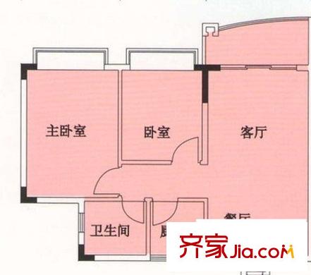 金碧御水山庄户型图2室2厅户型图 2室2厅1卫1厨
