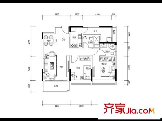 诺德名筑四座一梯户型图 2室2厅2卫1厨
