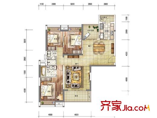 合生华南新城・江山颐景江山颐景Ⅲ、Ⅳ栋01、03户型 3室2厅2卫1厨