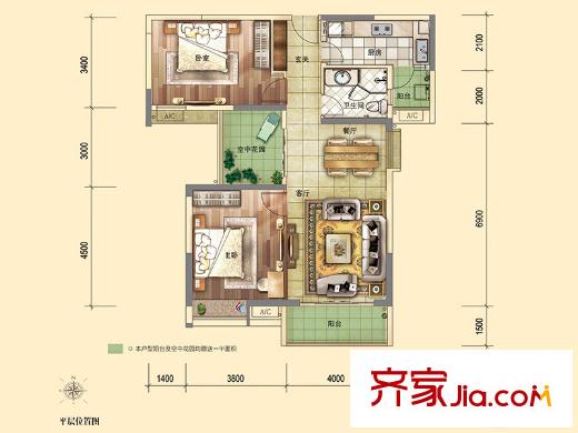 合生华南新城・江山颐景江山颐景I-II栋01及02户型 2室2厅1卫1厨