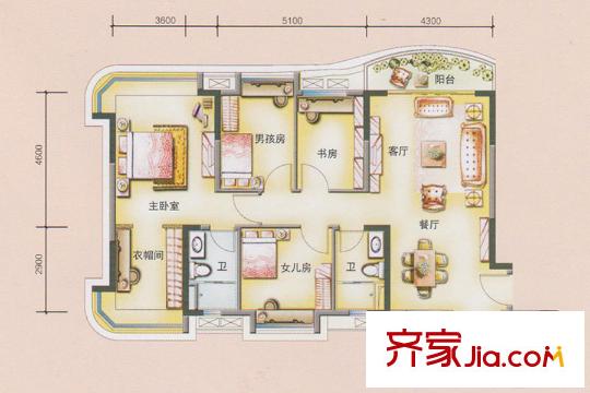 碧桂园・中新首府J367C户型 4室2厅2卫1厨