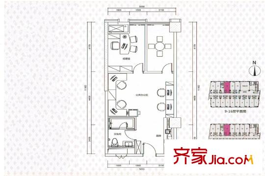 越秀晋德汇78平方米户型 2室2厅1卫1厨