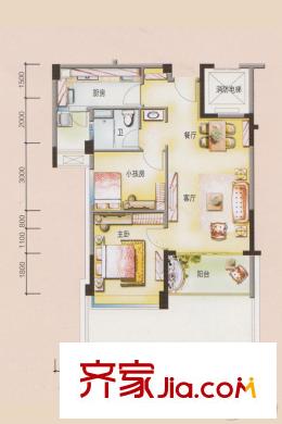 碧桂园・中新首府J475C户型 2室2厅1卫1厨