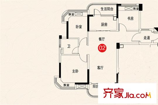 碧桂园・中新首府J475户型02单位 3室2厅2卫1厨