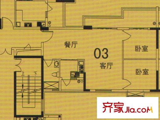 顺丰翠园2#03户型 2室2厅1卫1厨