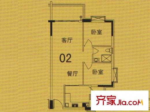 顺丰翠园2#02户型 2室2厅1卫1厨