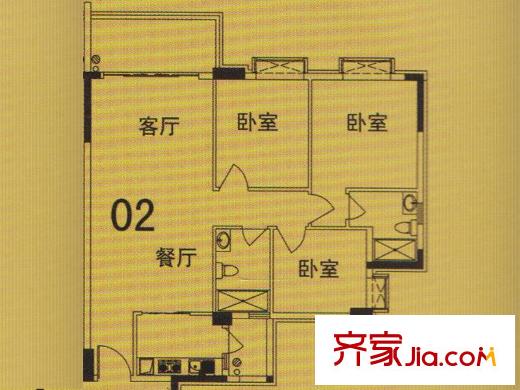 顺丰翠园10#02户型 3室2厅2卫1厨